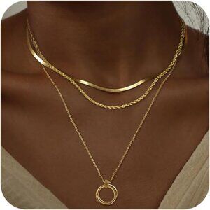 Women's Gold Silver Plated Layered Chain Layering Pendant Jewelry Necklaces